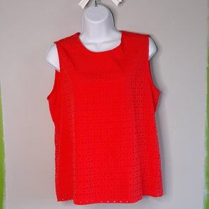 CYNTHIA ROWLEY • Medium sleeveless blouse orange tank top geometric cut out